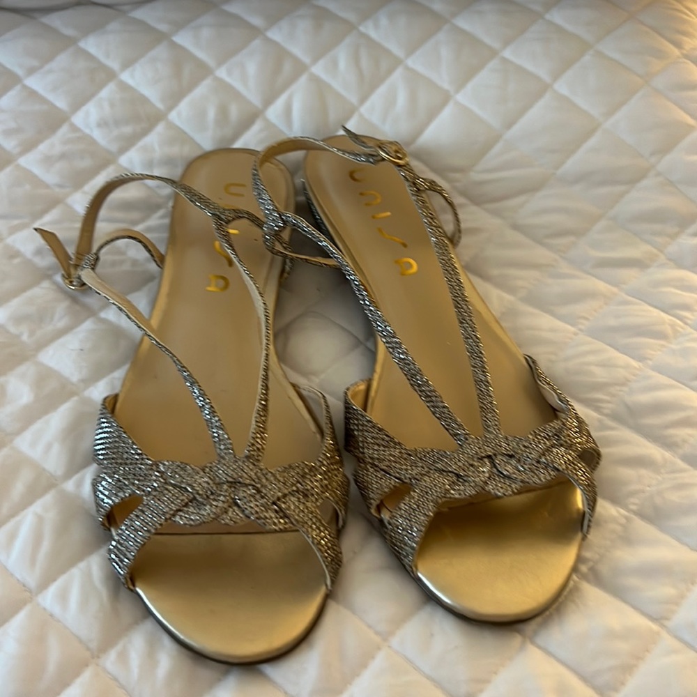 Unisa gold  glitter sandals, only worn twice. See last pic for slight “scuff”